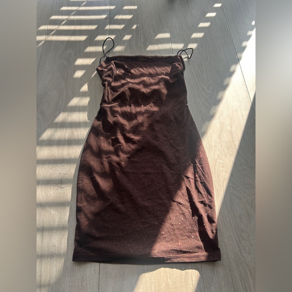 Misty rose brown sparkly open back bodycon party dress